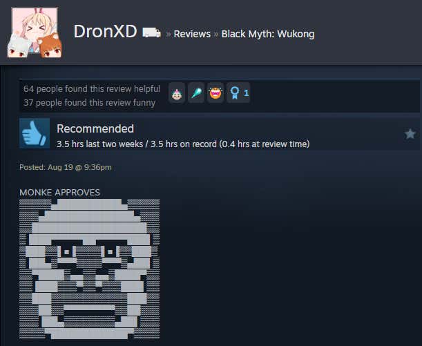 Screenshot of the article titled Dark Legend: Wukong, as reported by Steam Reviews